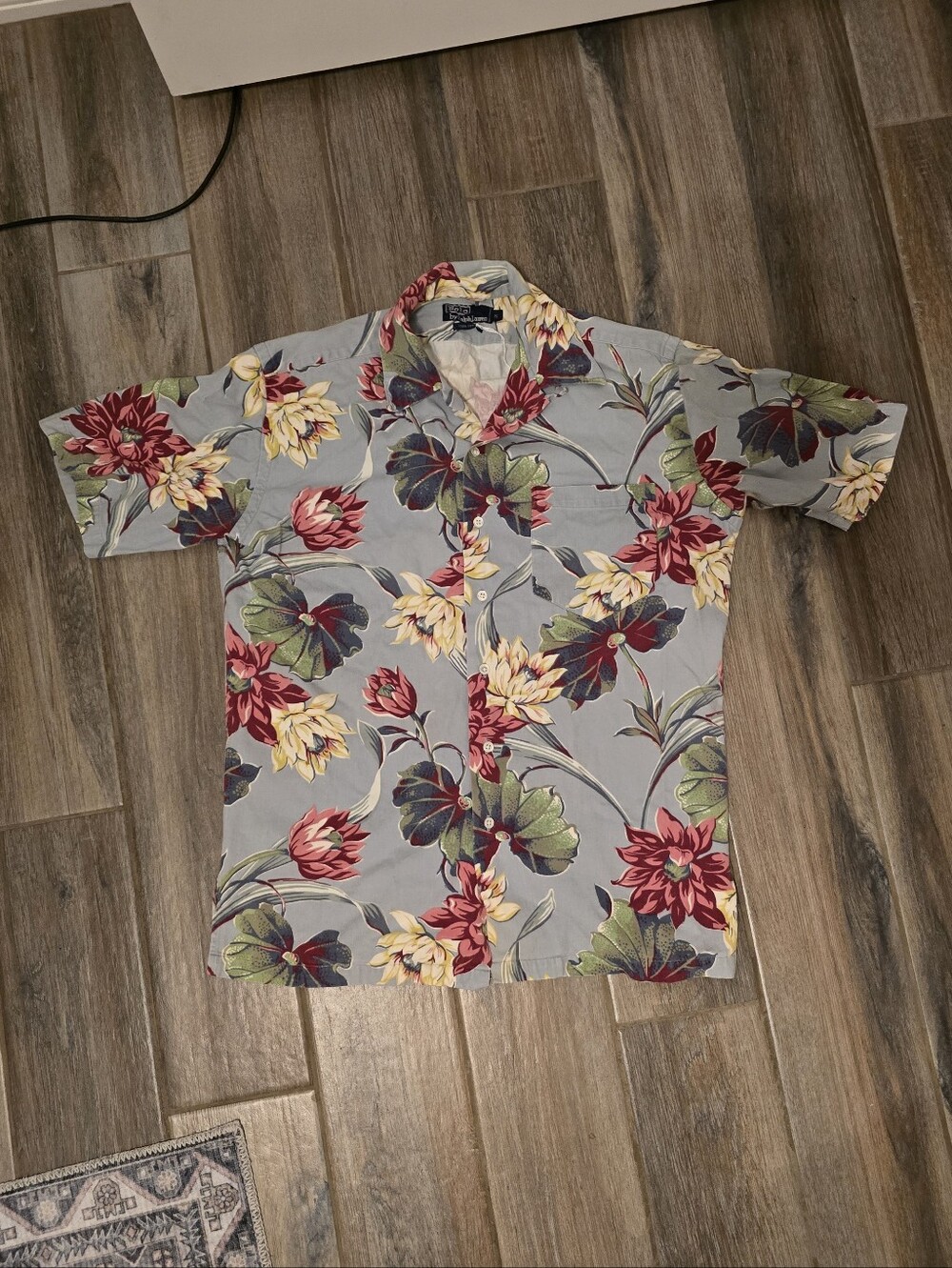 Vintage 90s Polo Ralph Lauren Hawaiian Floral Button Up Shirt Loop Collar